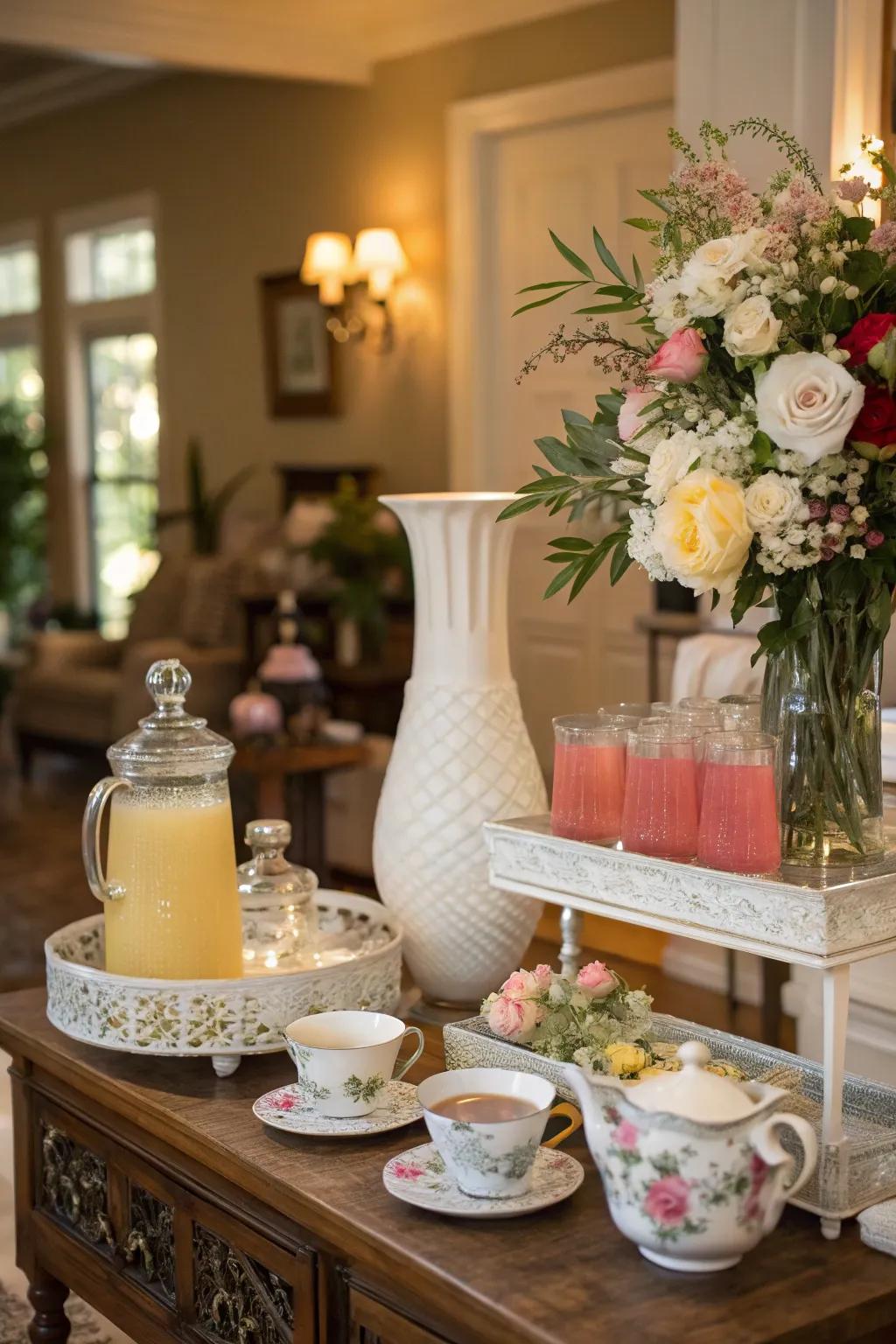 A stylish tea station that is suitable for any elegant gathering.