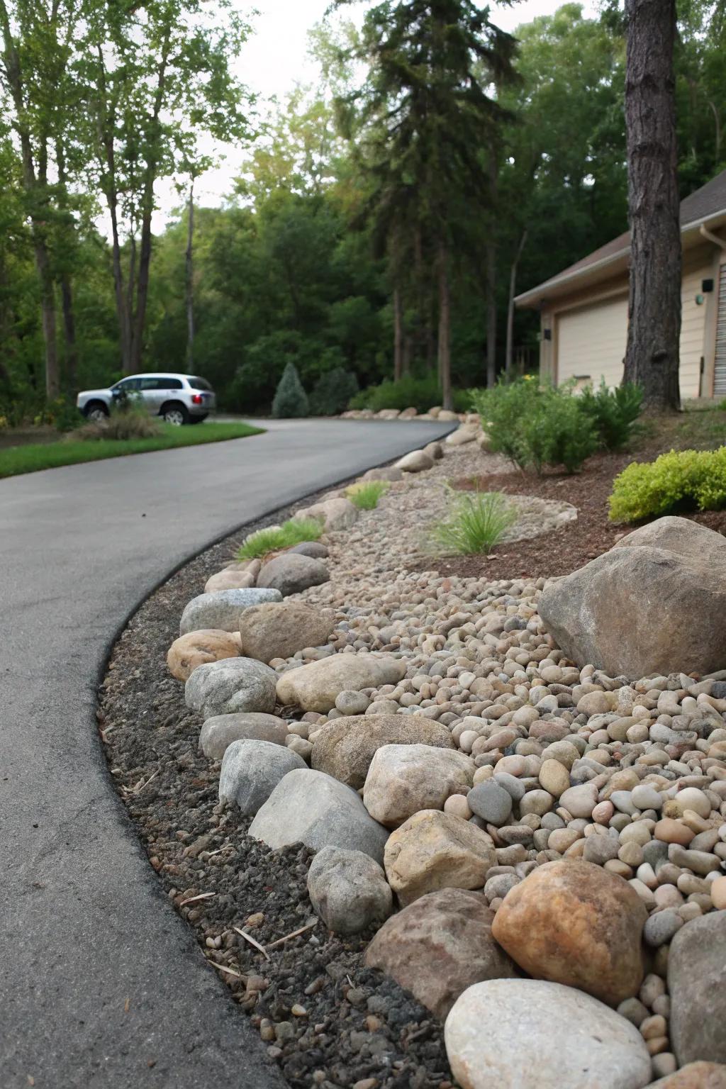 Rocky terrain lends a naturally textured aesthetic to this driveway.