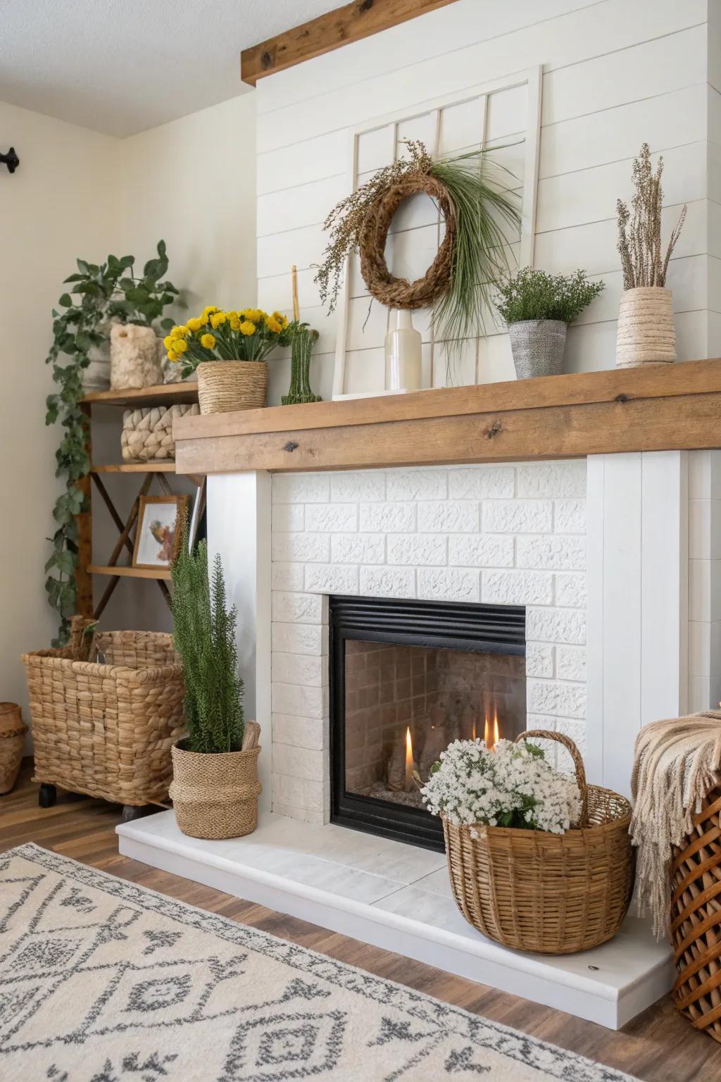 A drywall fireplace imbued with a natural essence.