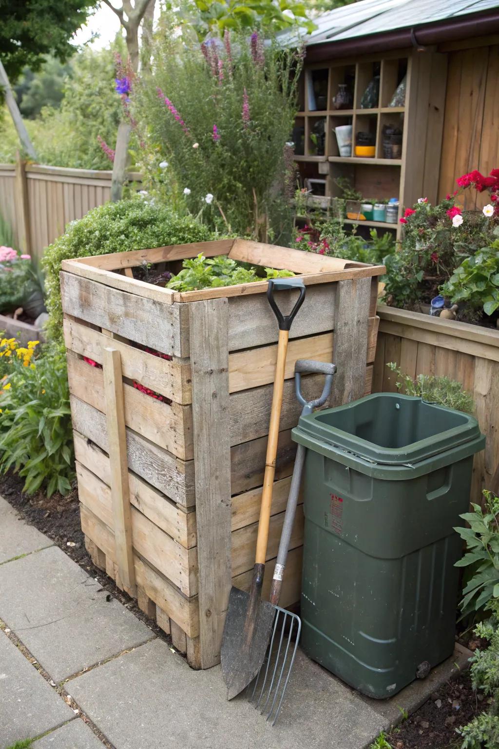 DIY pallet containers deliver a rustic yet useful solution.