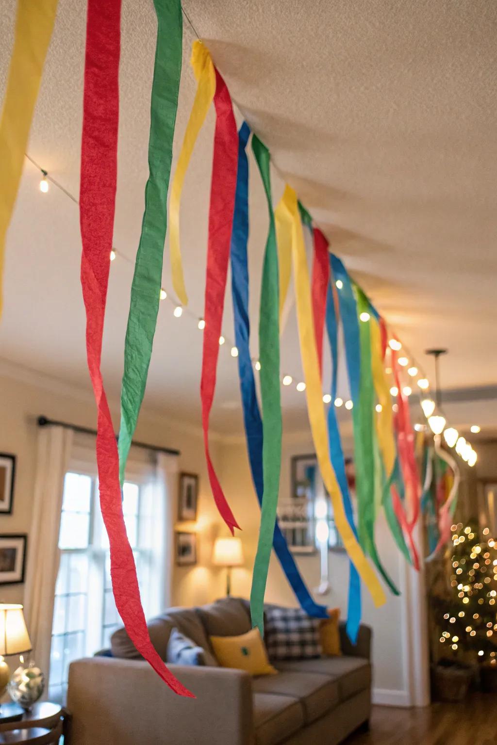 Develop a celebratory mood with dangling streamers.