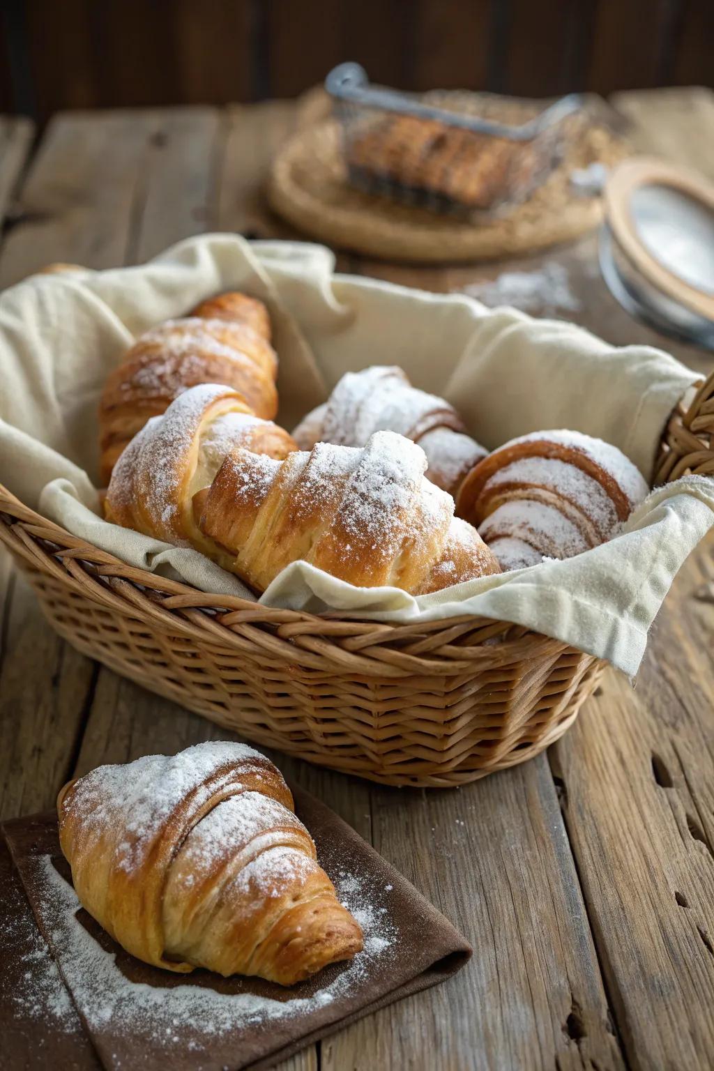 Fresh crescents, prepared for enjoyment at brunch.