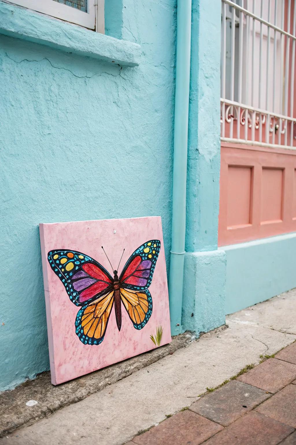 Symmetrical butterfly artwork for introducing a whimsical impression.