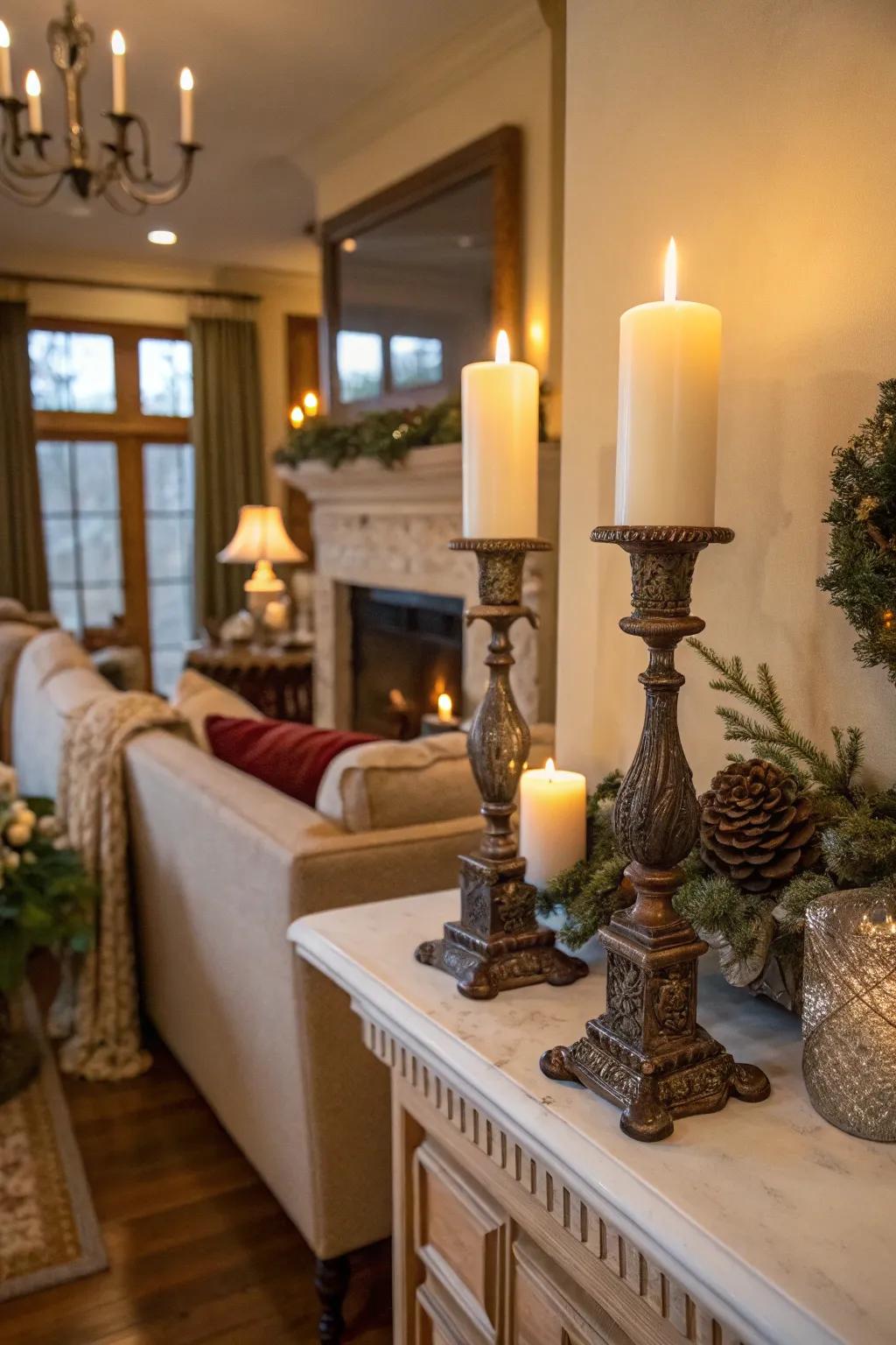 Symmetrically-placed lights cast a kindling glow that further accentuates refinement.