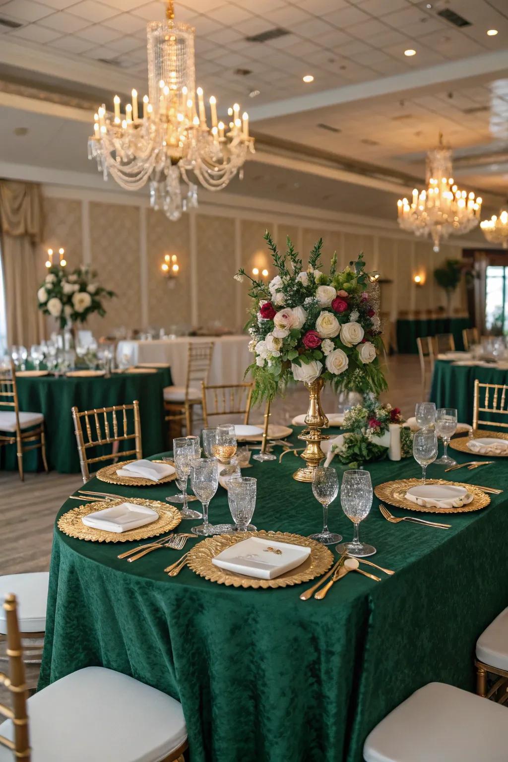 A lavish table setting showcasing teal and gold details.