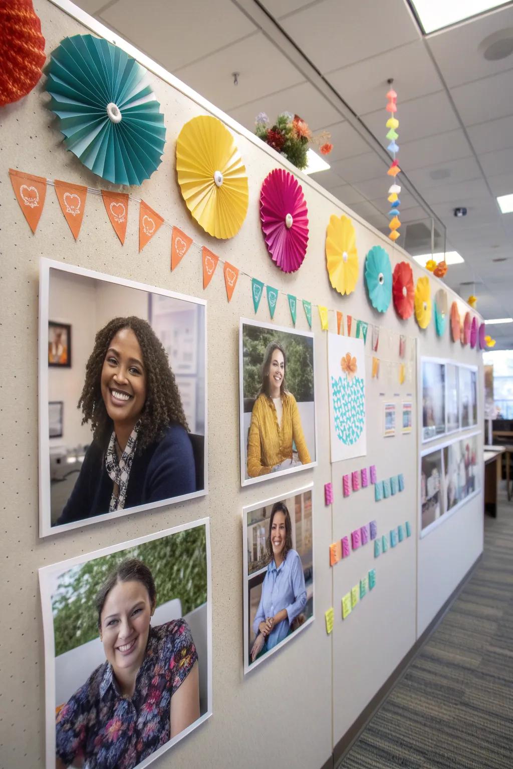A themed photo display featuring motivational slogans to uplift team morale.
