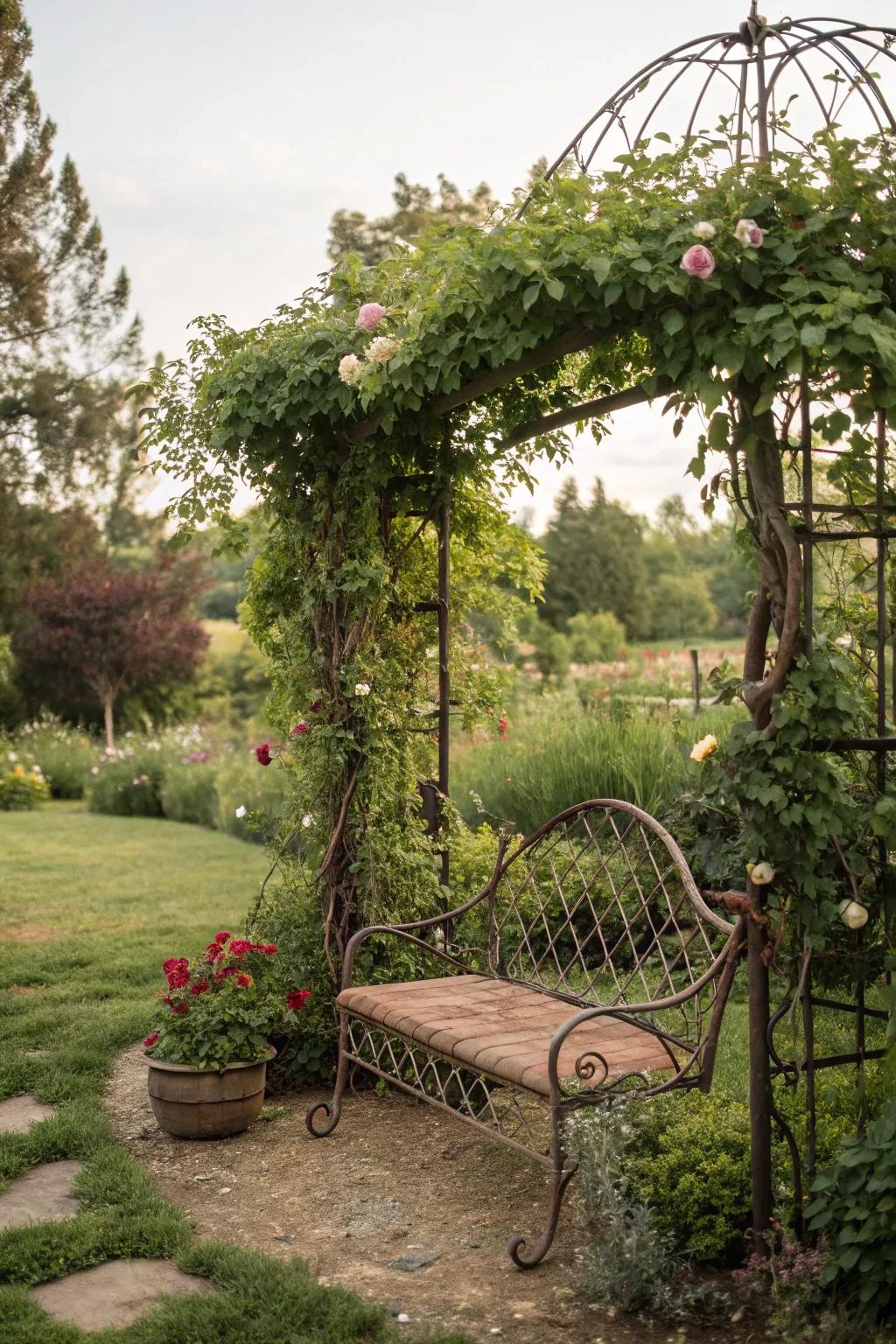 A rustic spot encourages peace in the yard.