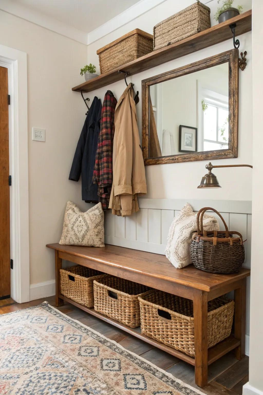 Mix sitting and storage with a small bench in your entryway.