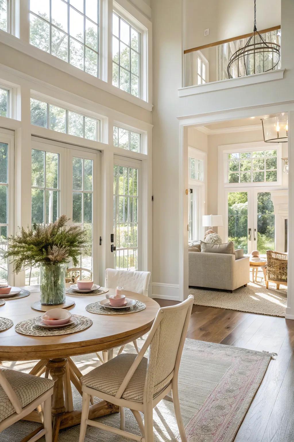 Sunlight and a light color scheme make the space feel open.