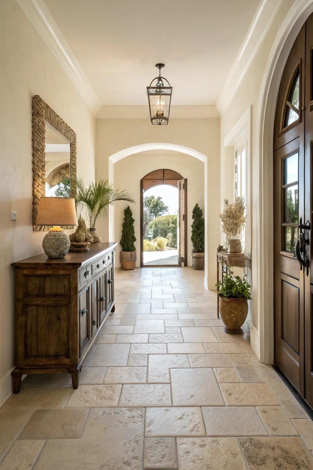 Neutral hues evoke an ageless entryway.