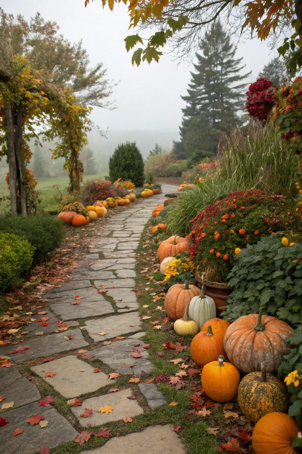 Squashes and ornamental gourds provide a traditional autumn aesthetic to any landscape.