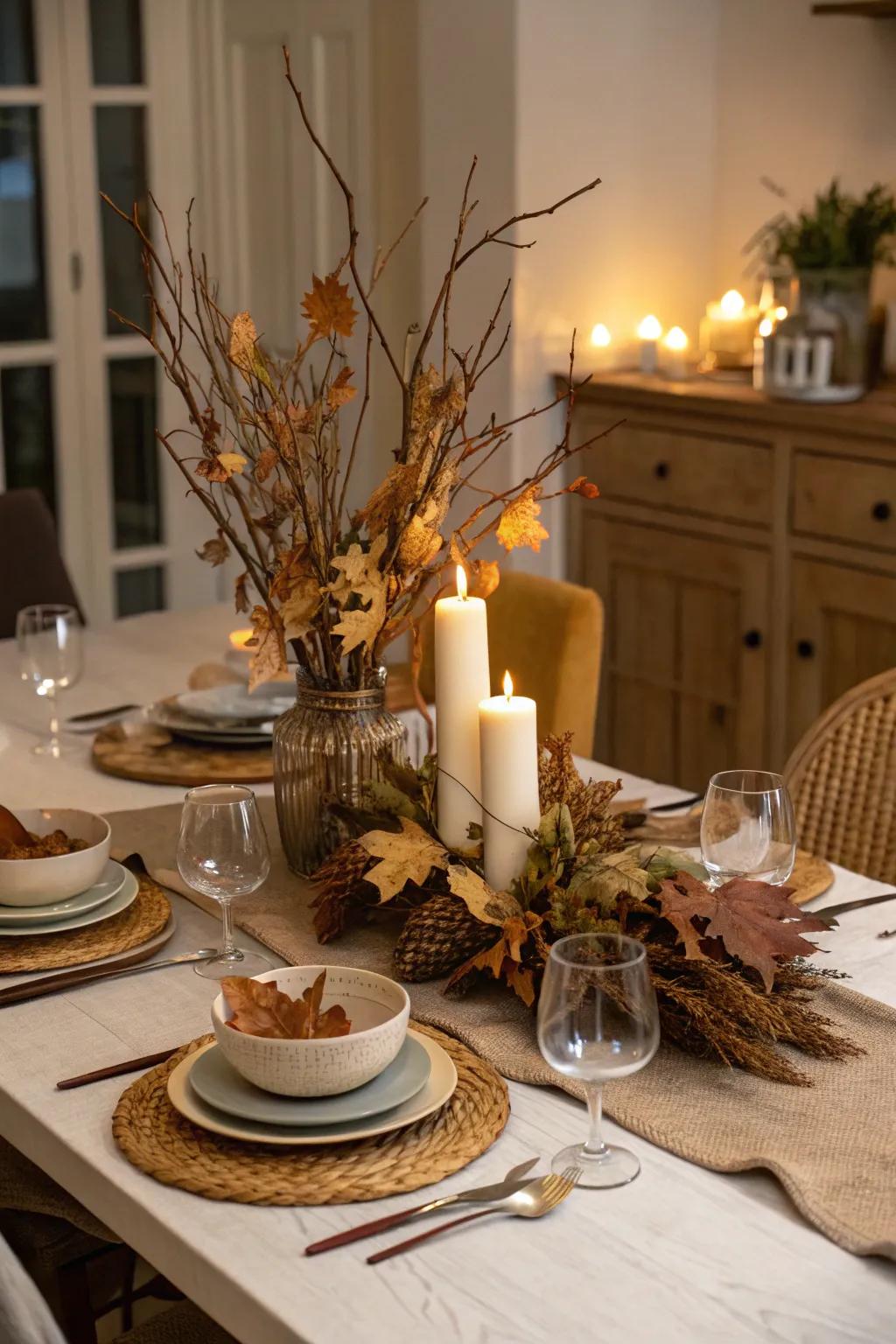 Parched foliage imparts a hint of earthy sophistication to your table.