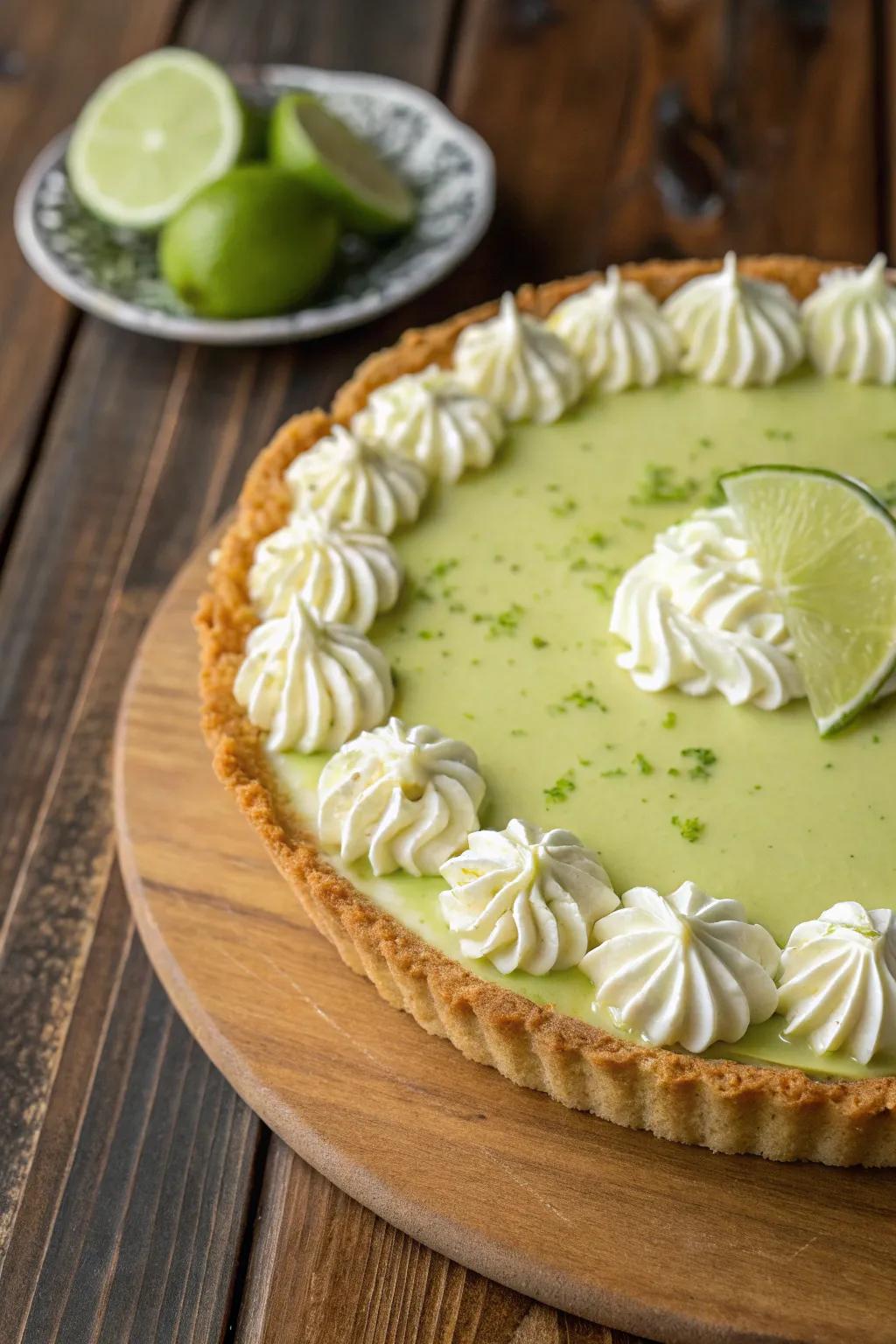 Swirls of whipped topping add a delicate detail to this pie.
