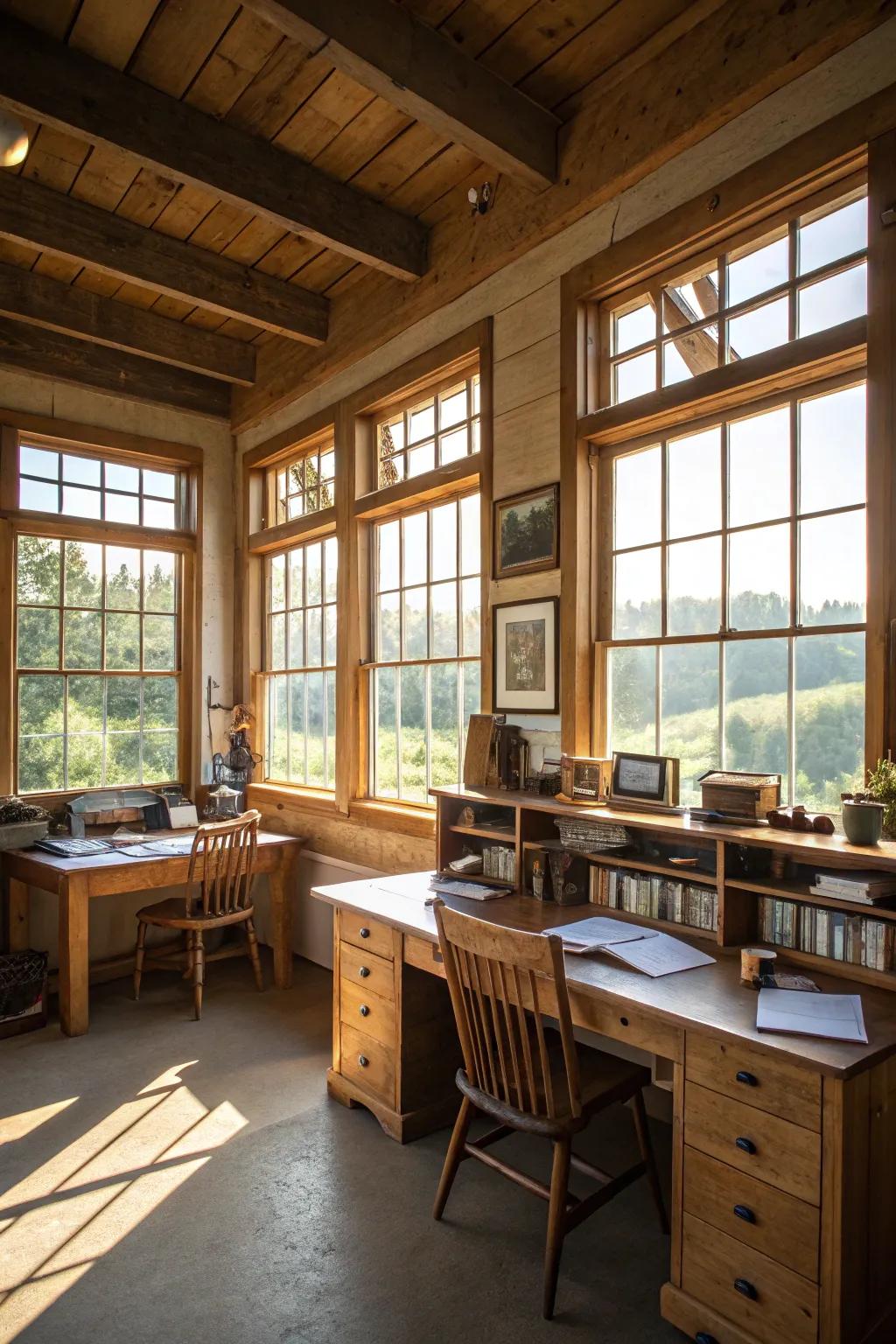 An office bathed in sunlight inspiring increased output.