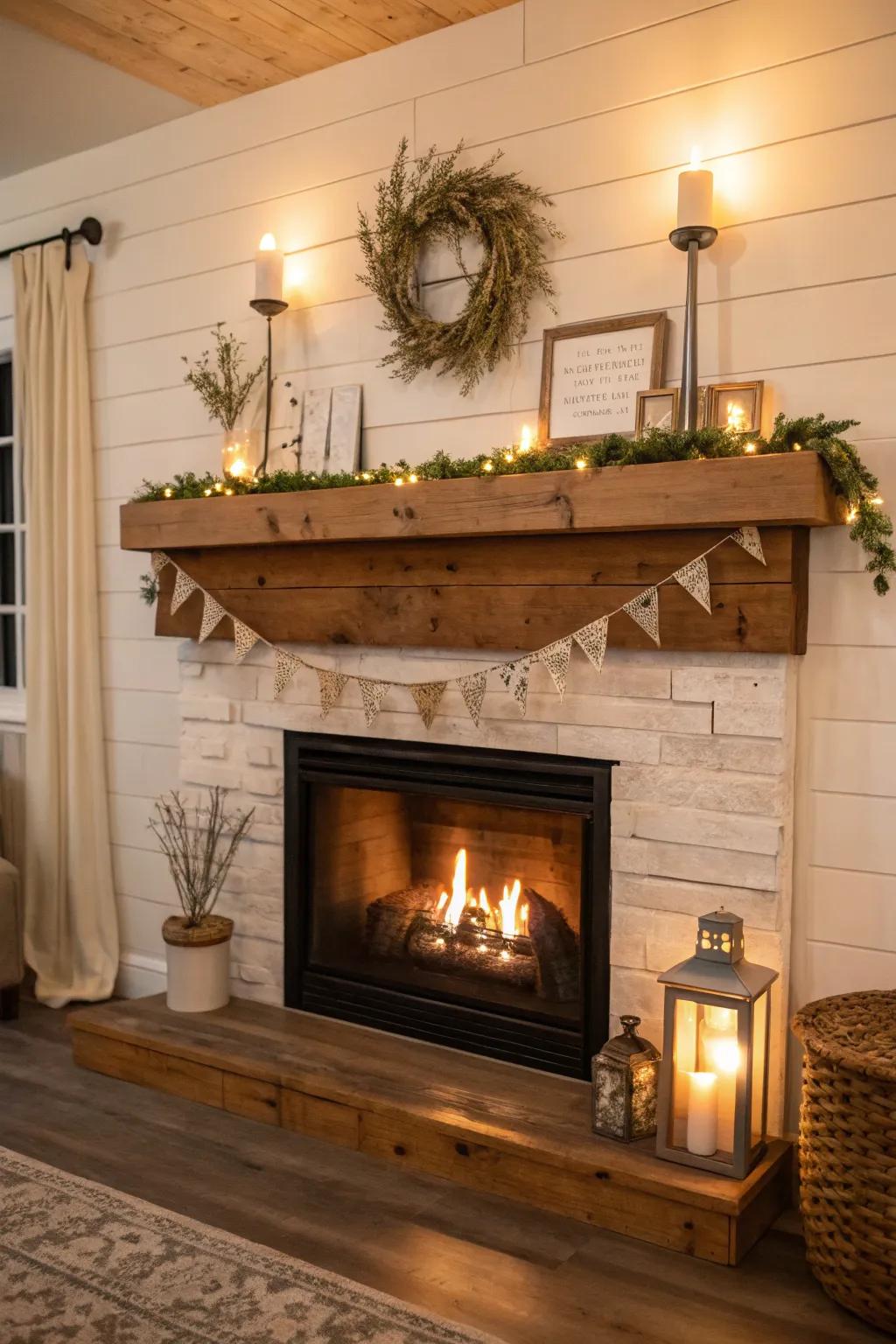 Salvaged timber delivers country charm to your planked fireplace.
