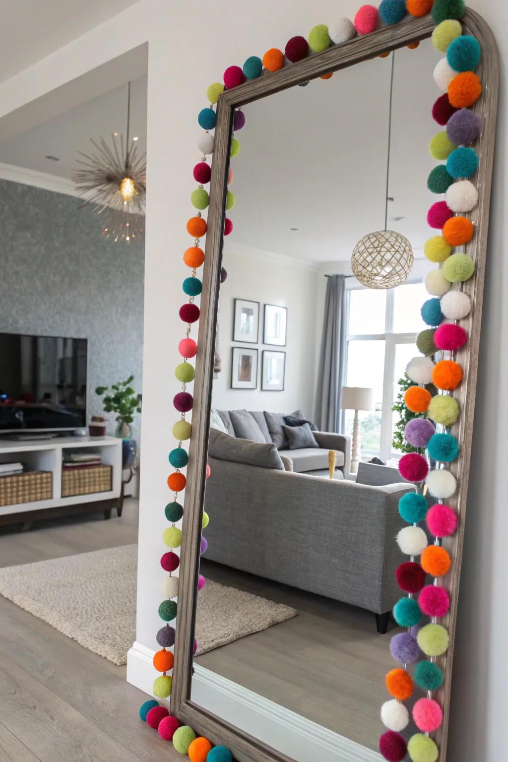 Colorful felt sphere garlands add character and energy to modern decorating schemes.