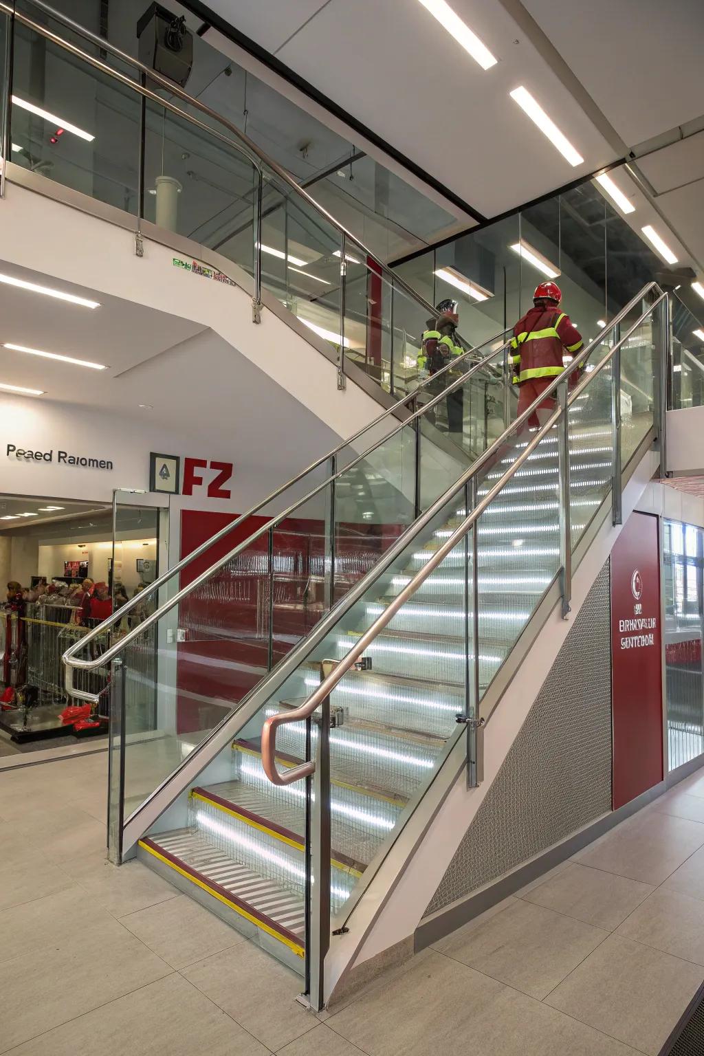 Striking and practical staircase design within a fire station.