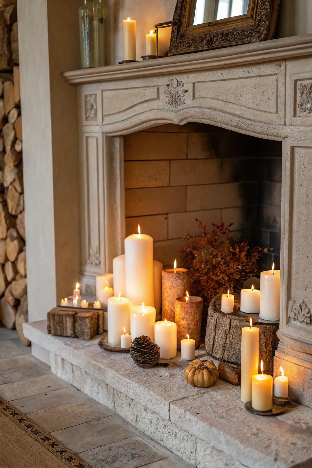 Produce a classy setting through a gathered layout of lamps inside your fireplace.