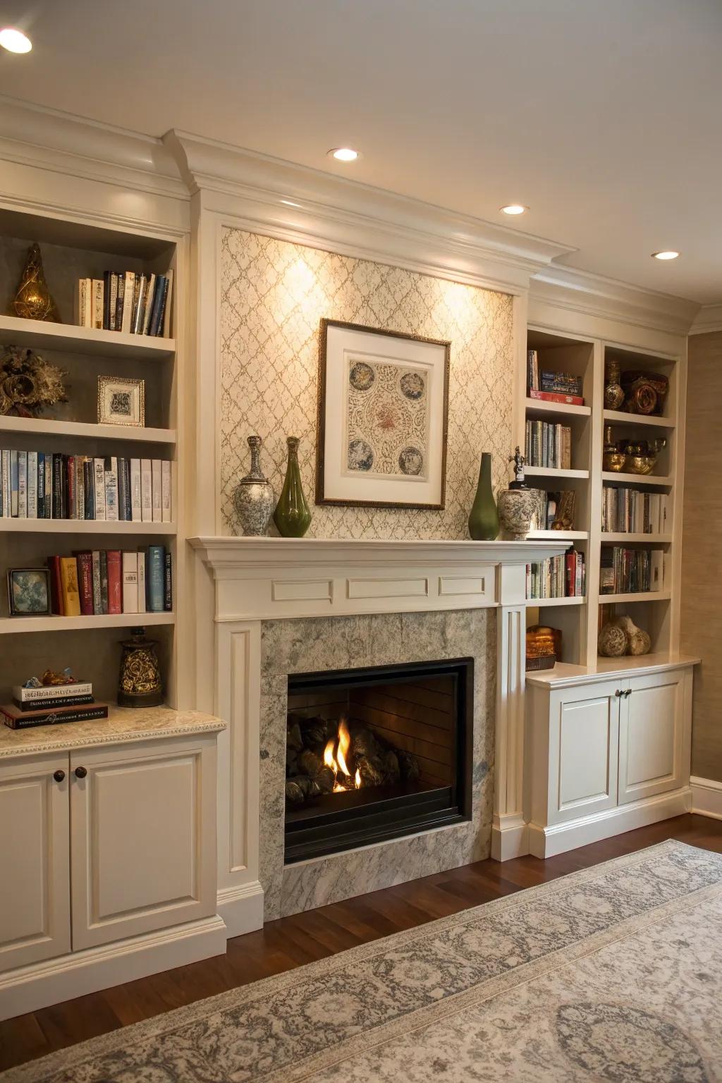 Integrated shelving presenting a smooth and elegant aesthetic.