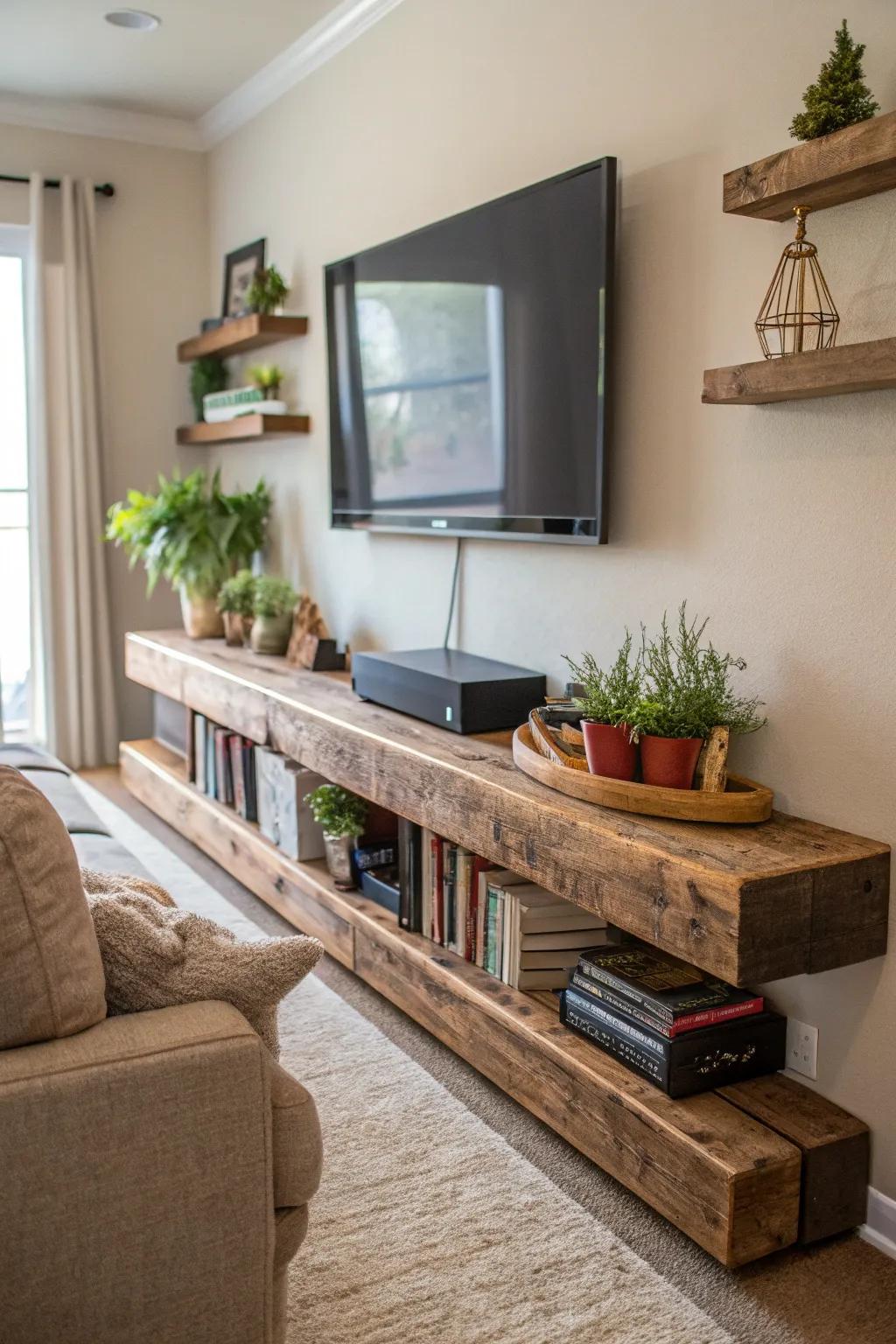 Infuse warmth into your area with a homespun timber drifting ledge.