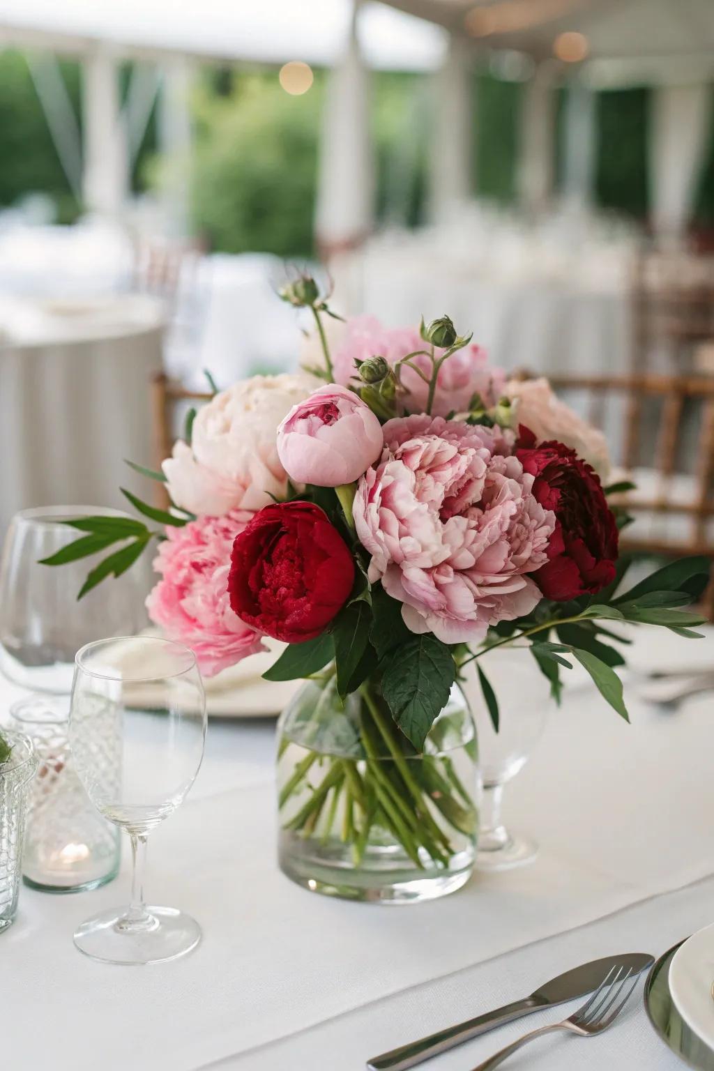 Elegant rose centerpiece in a glass container, best for introducing a hint of luxury to your living space.