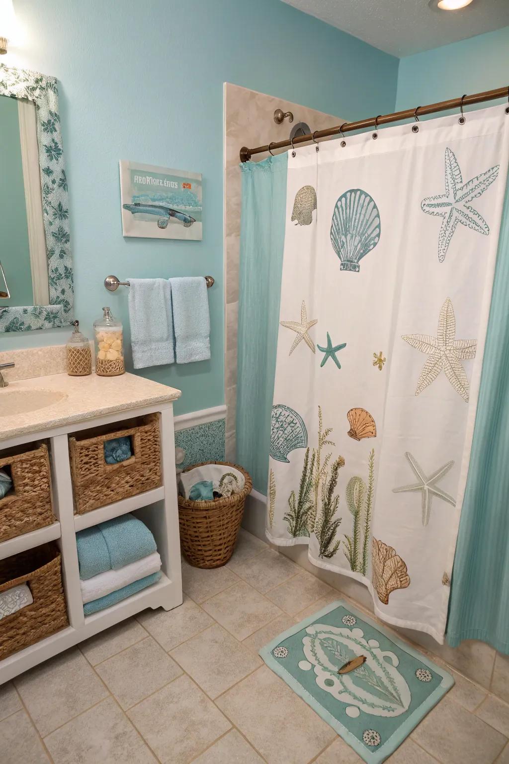 A coastal palette introduces the seaside to your bathroom.