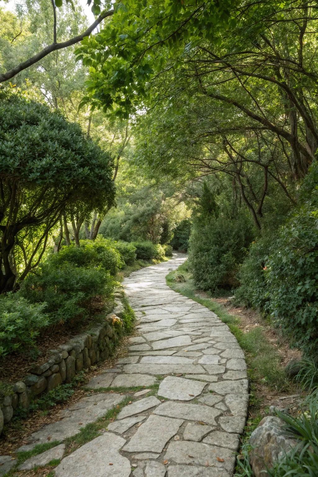 Curving stone pathway sparking curiosity and exploration.