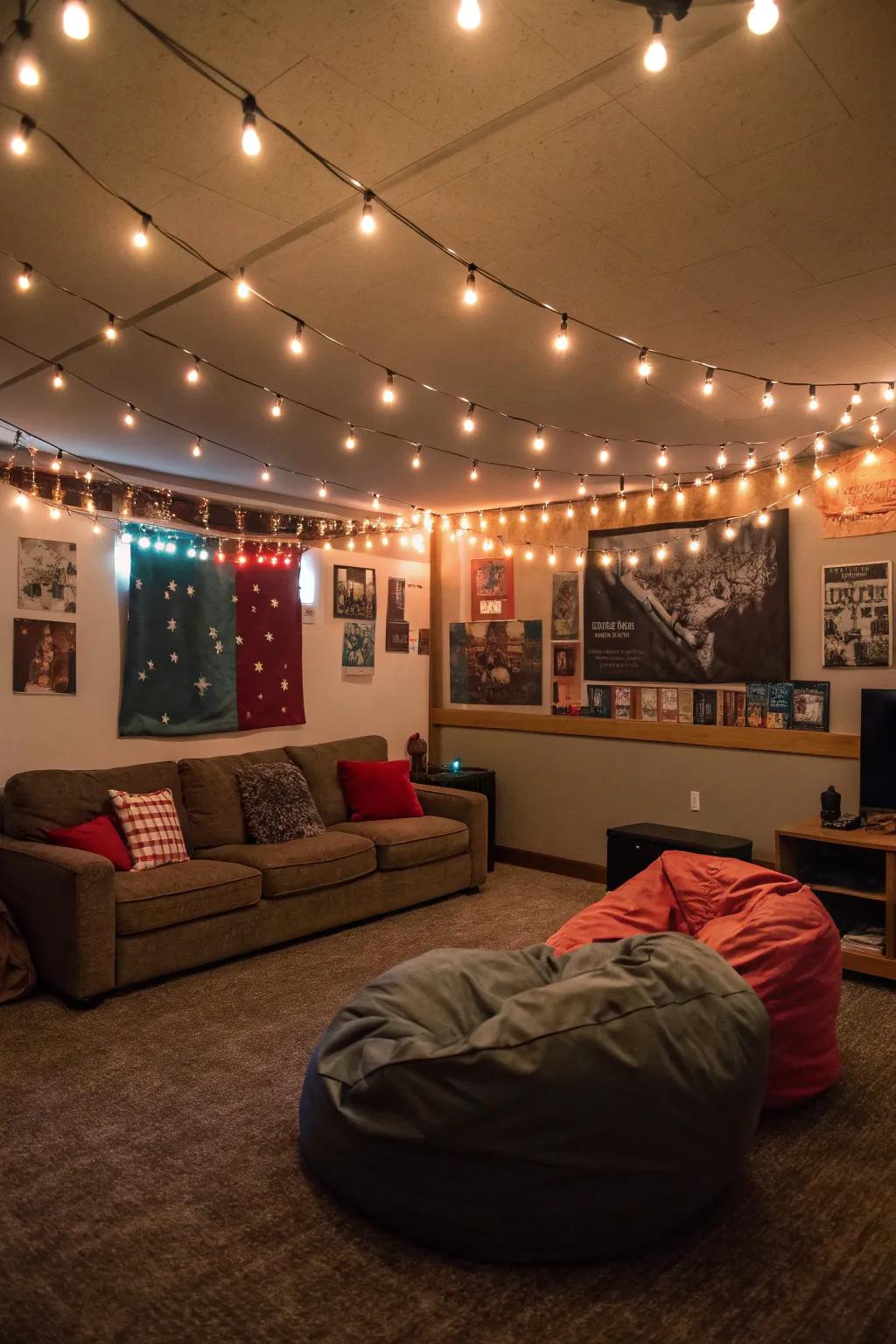 Fairy lights lend a snug feel to your dorm room.