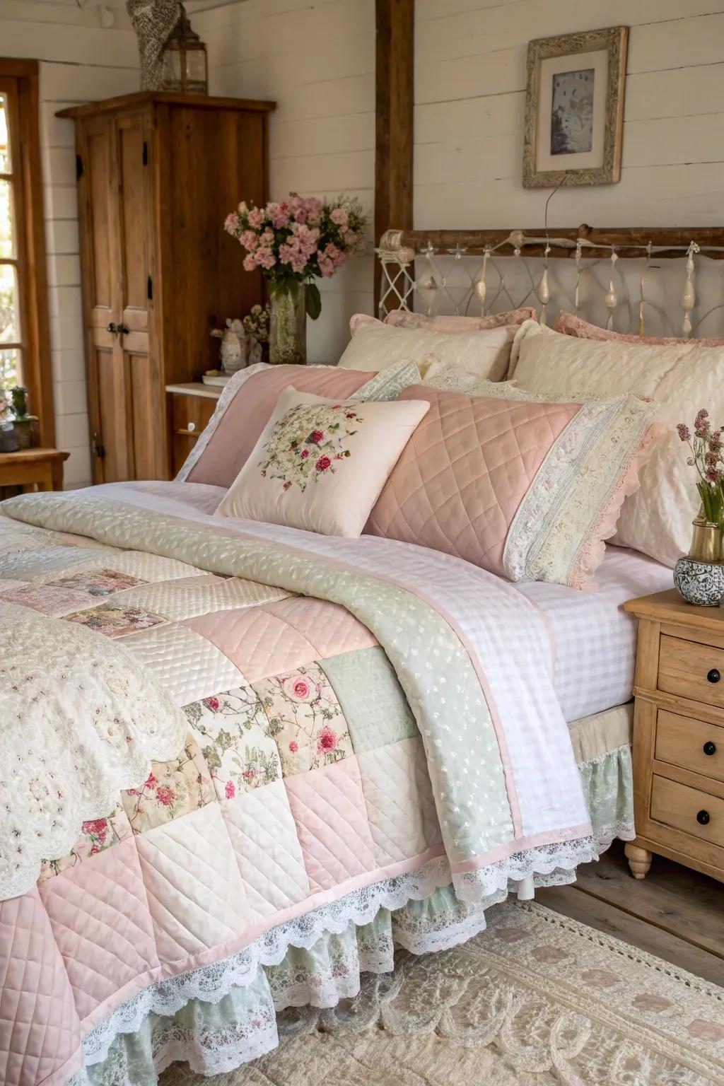 Layered bedding crafts a friendly and inviting ambiance.