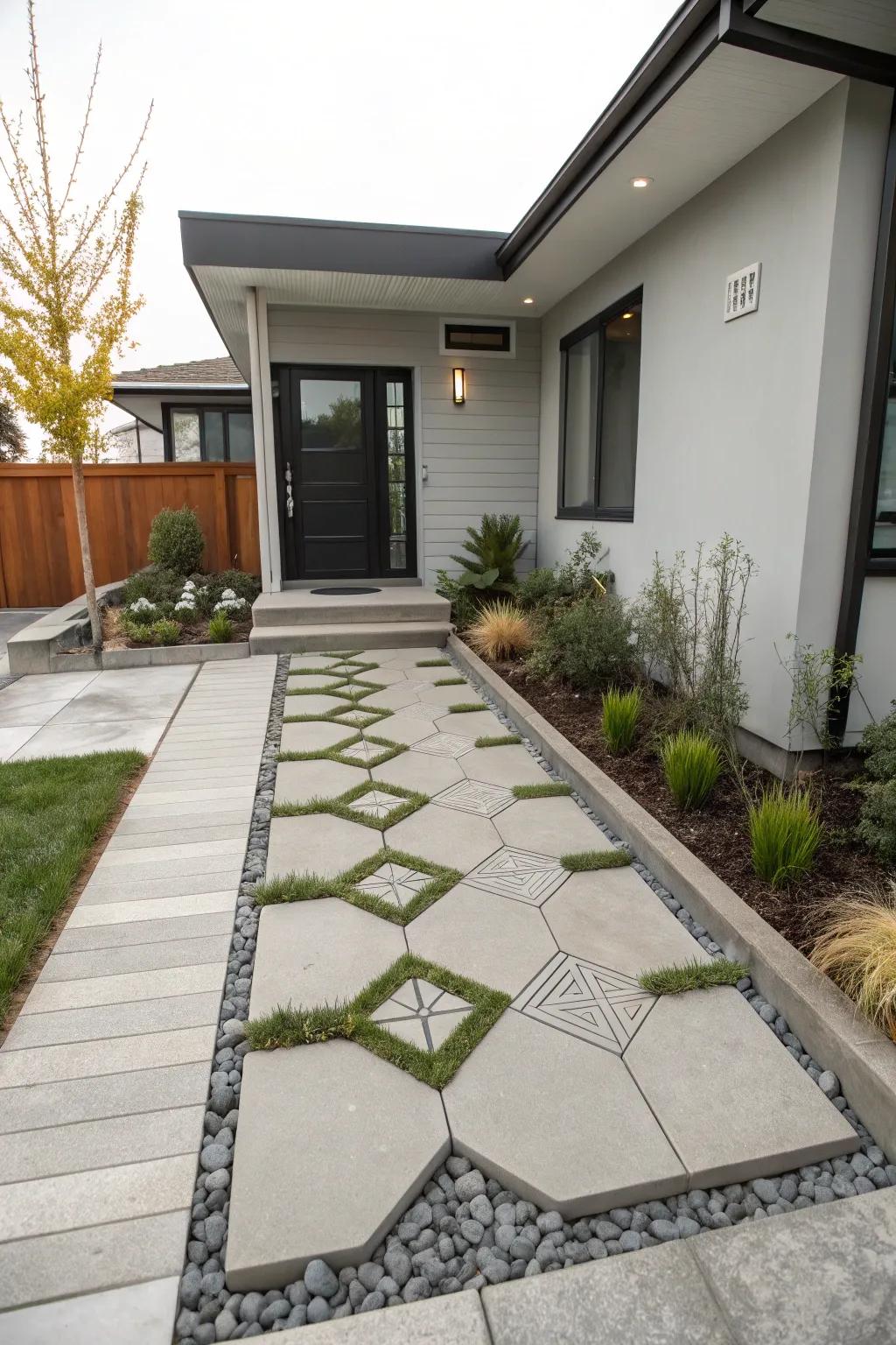Elegant concrete pavers for a classy entry.