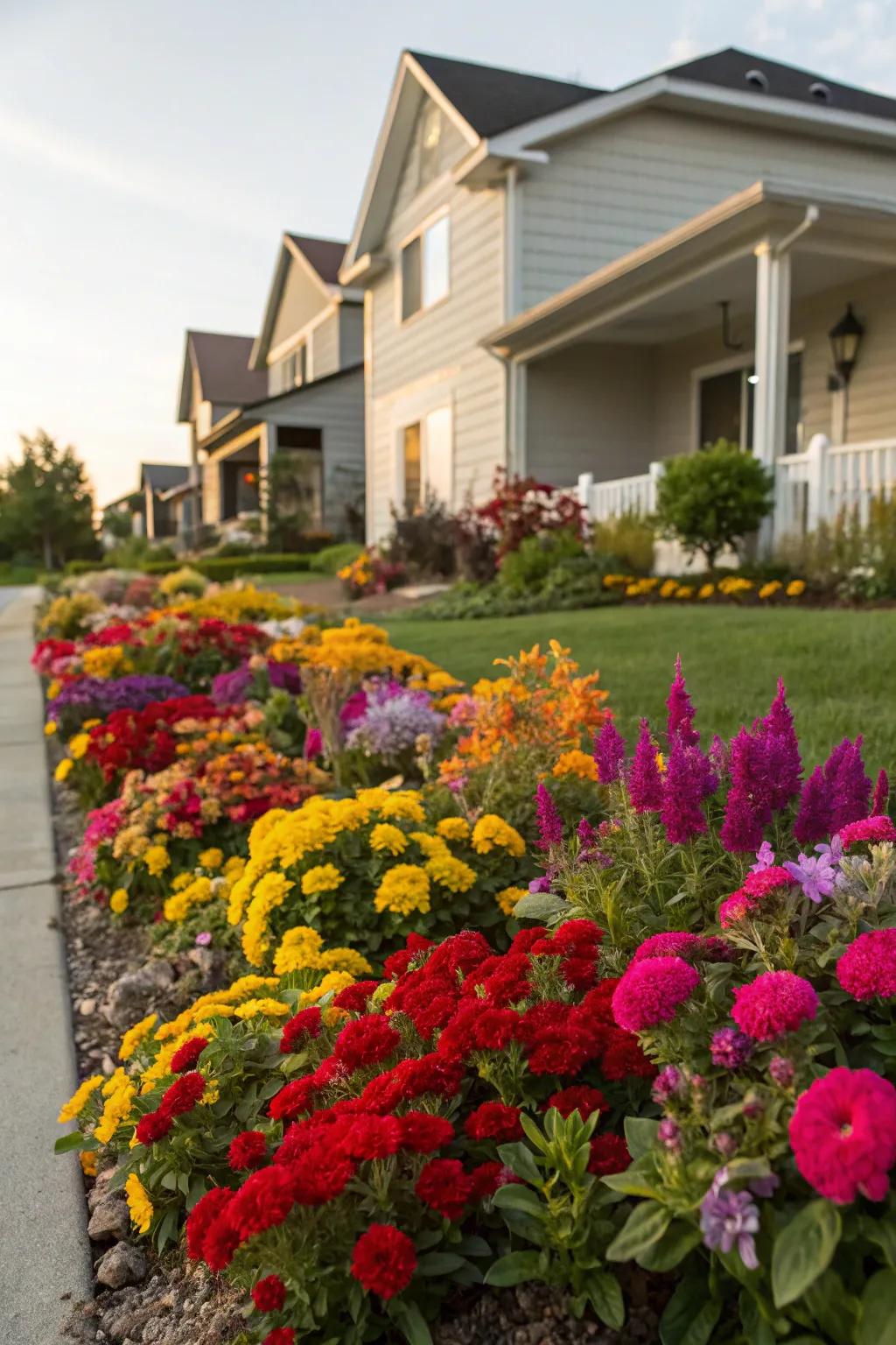 Enhance your front yard with vibrant flower installations that bloom in every season.