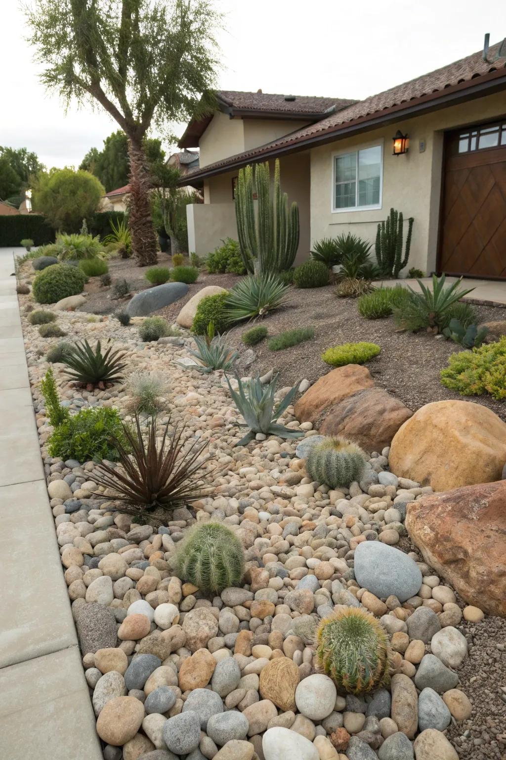 Adopting a stone-based front yard is not only elegant but also environmentally conscious.