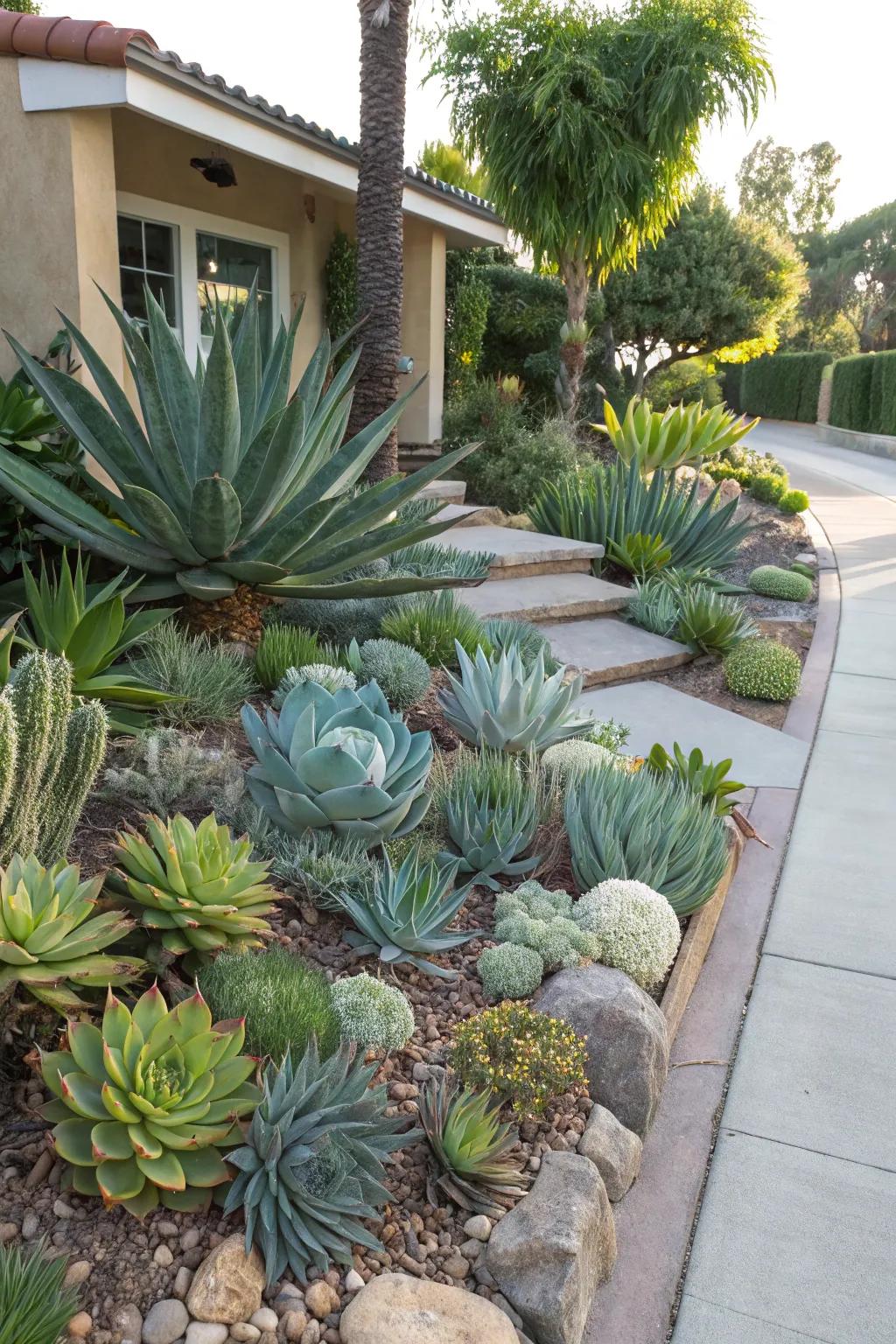 Fleshy plants adding character and filling spaces.