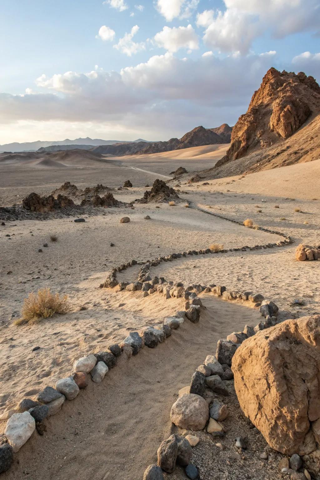 Gravel and rocks give desert landscapes a raw, organic beauty.