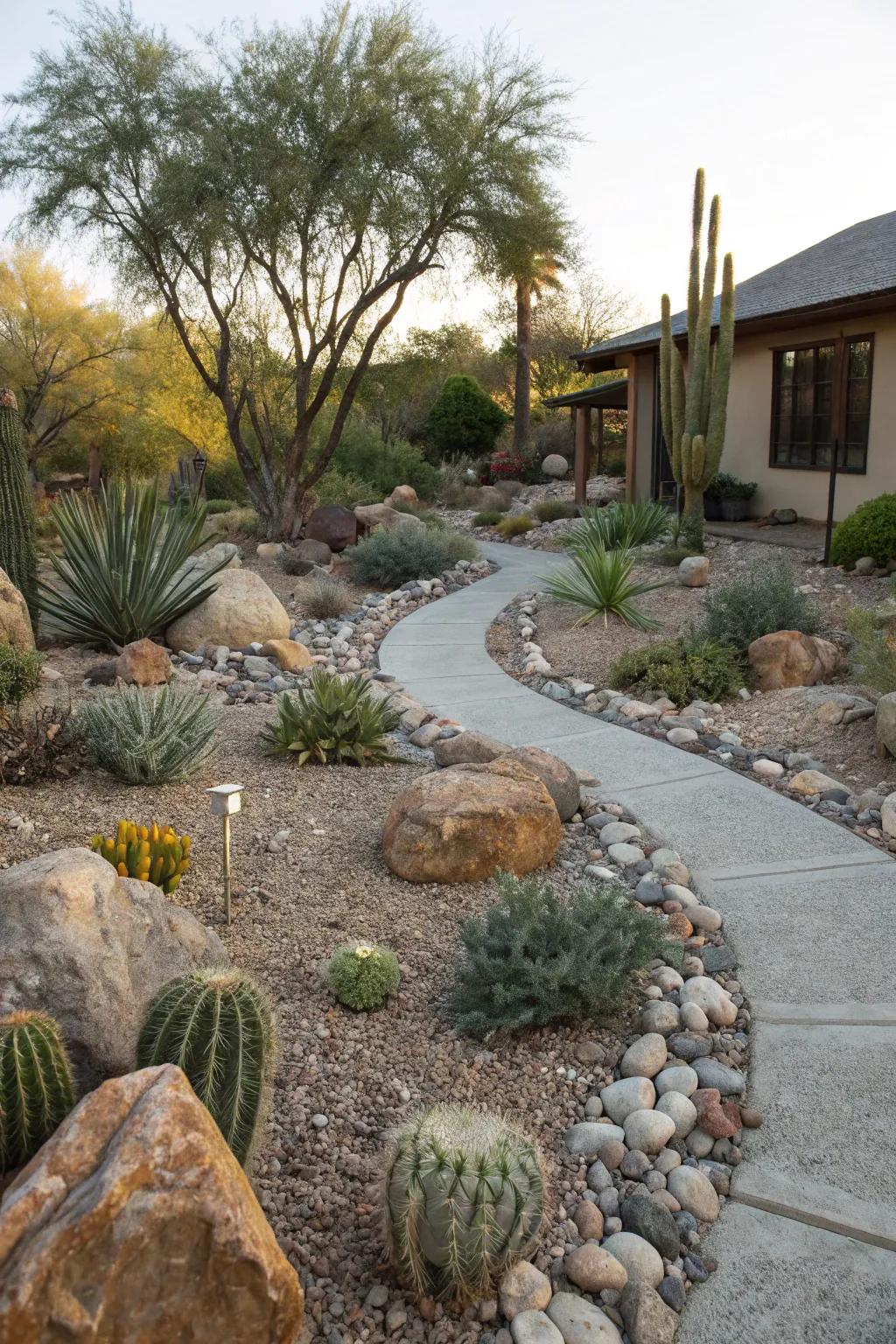 Serene rock and stone features in a Colorado xeriscape.