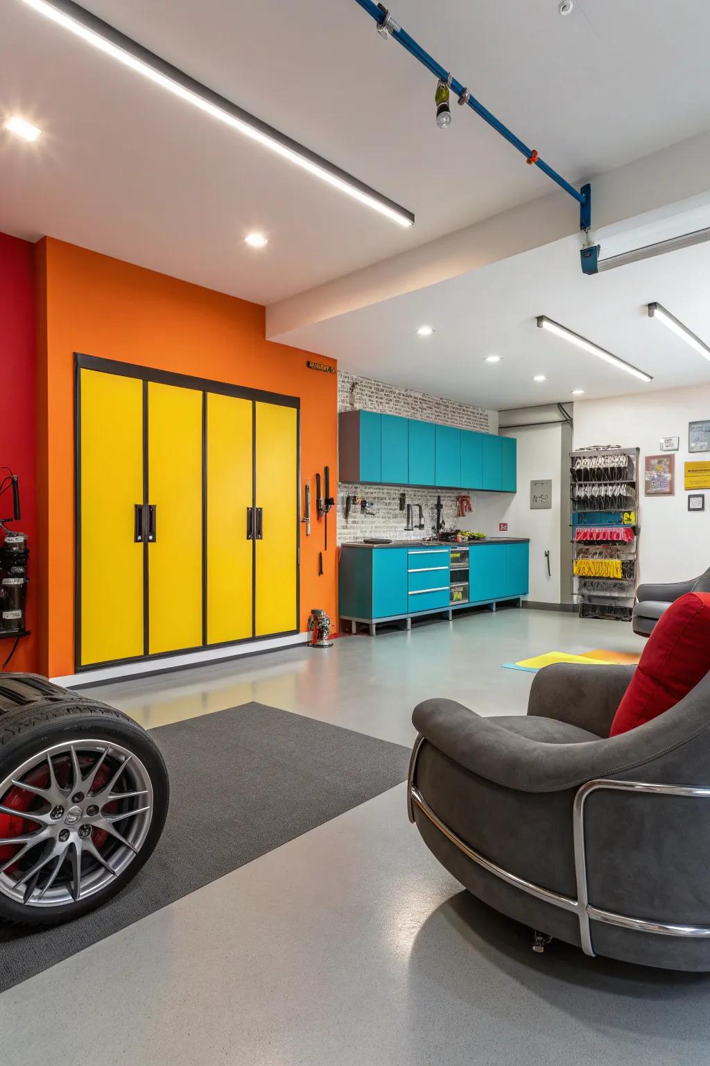Striking wall colors introduce a lively aspect to a typically functional area.