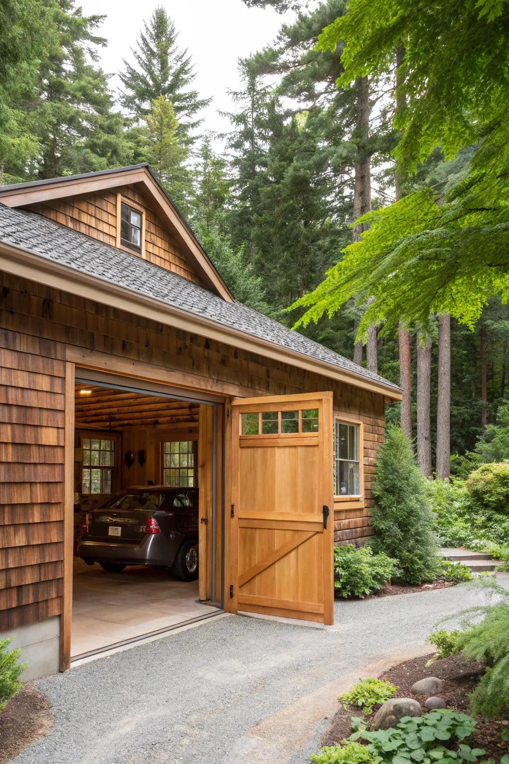 Charming wooden garage trim that radiates warmth.