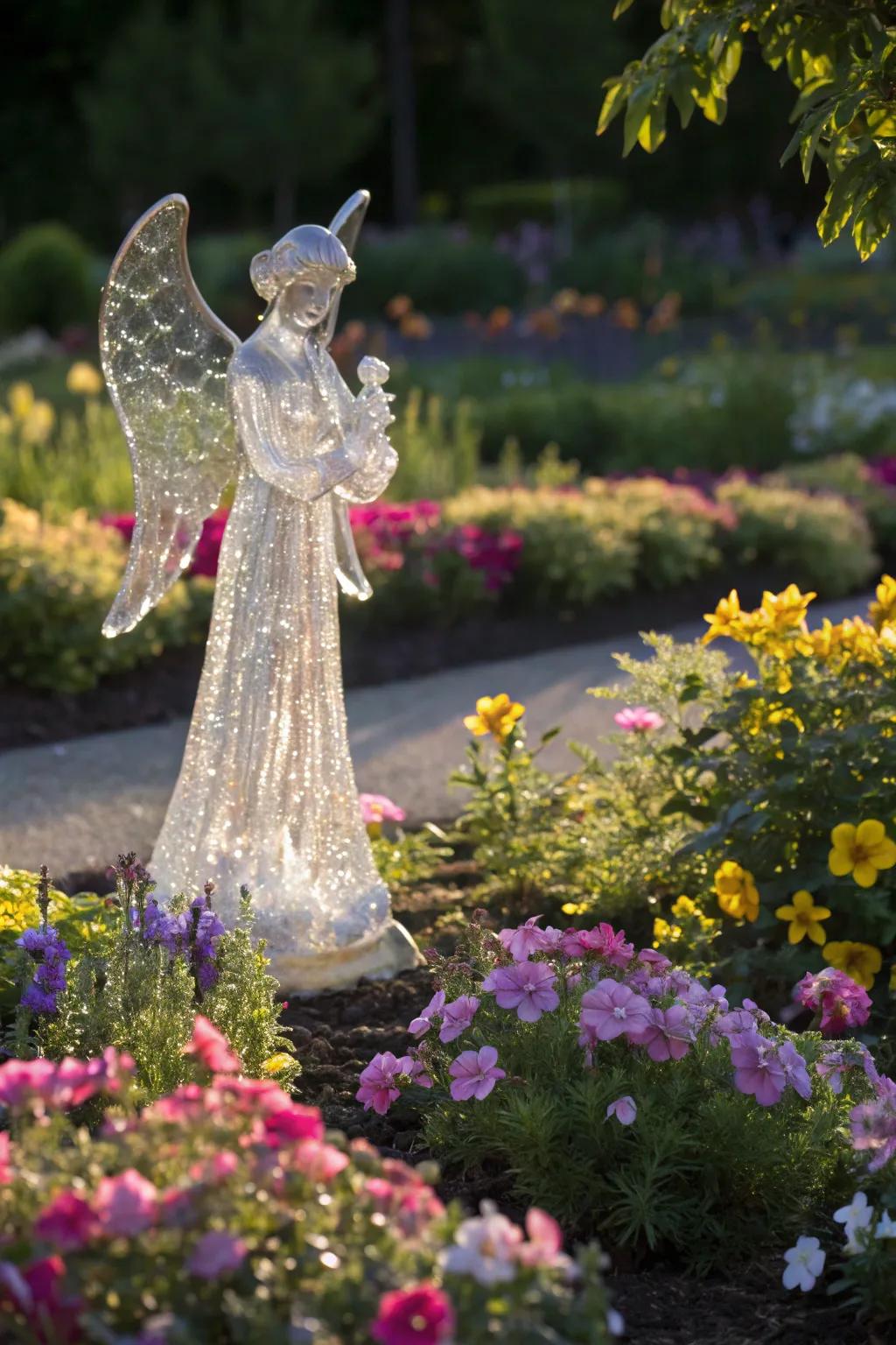 A glimmering glass angel in the morning sun.