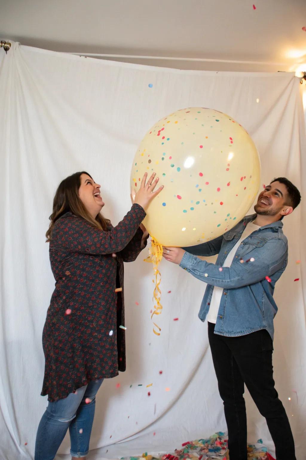 The anticipation intensifies with this exhilarating balloon pop unveiling.