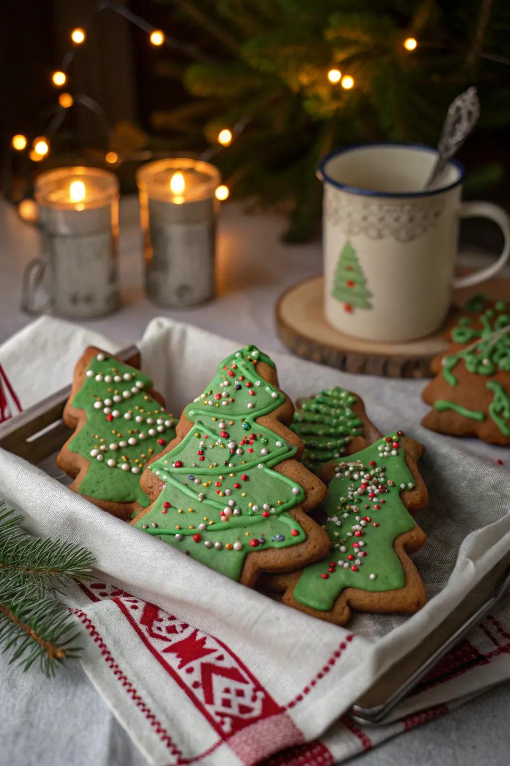 A collection of joyful gingerbread trees.