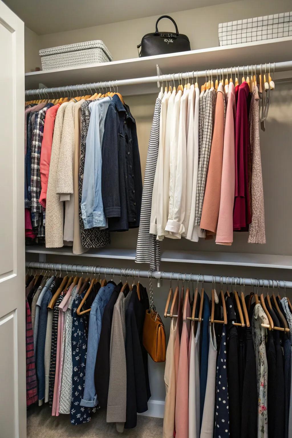 Tiered bars optimize your closet's potential.