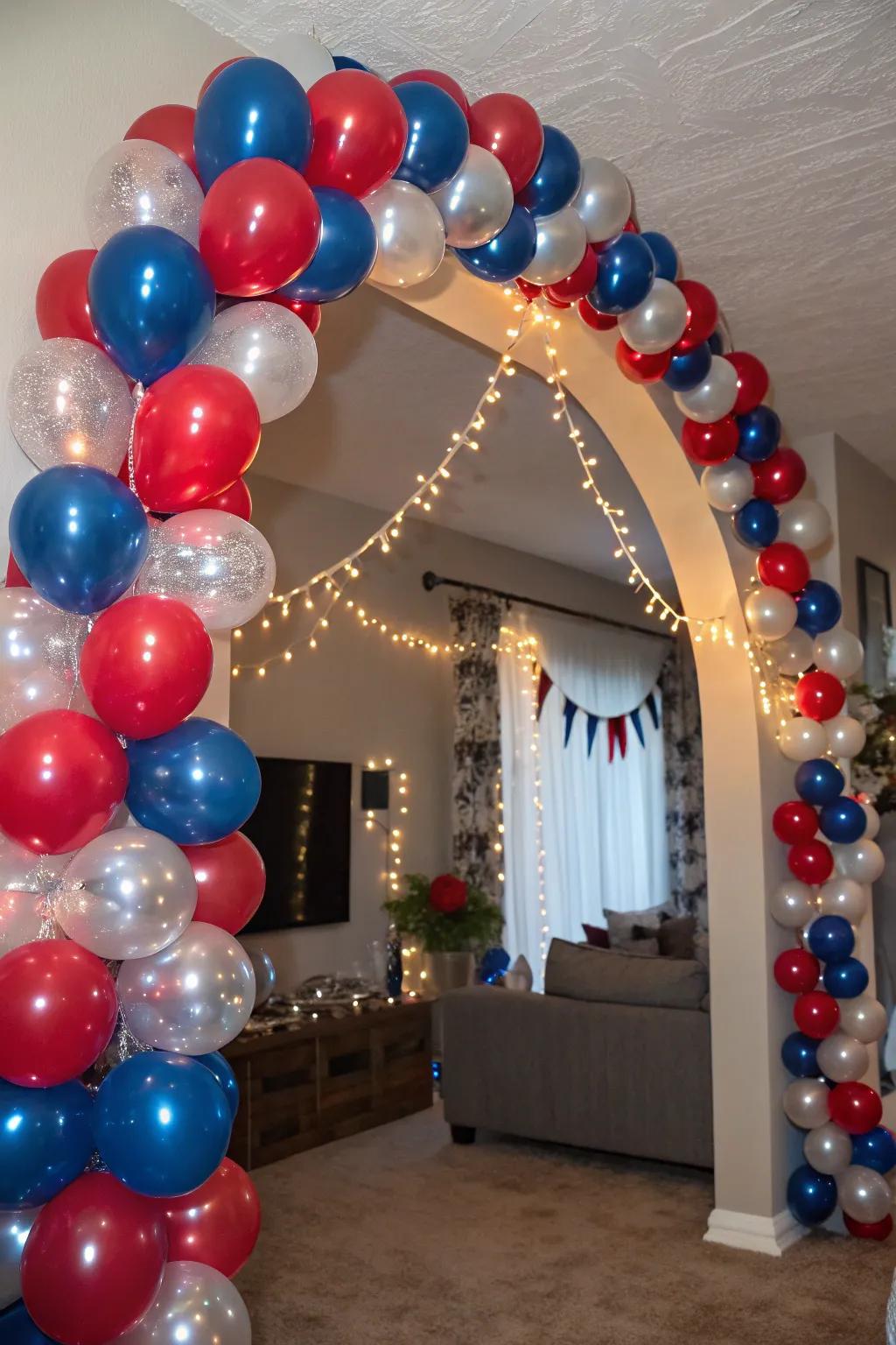 Eye-catching and vibrant scarlet and azure balloon garland for festivities.