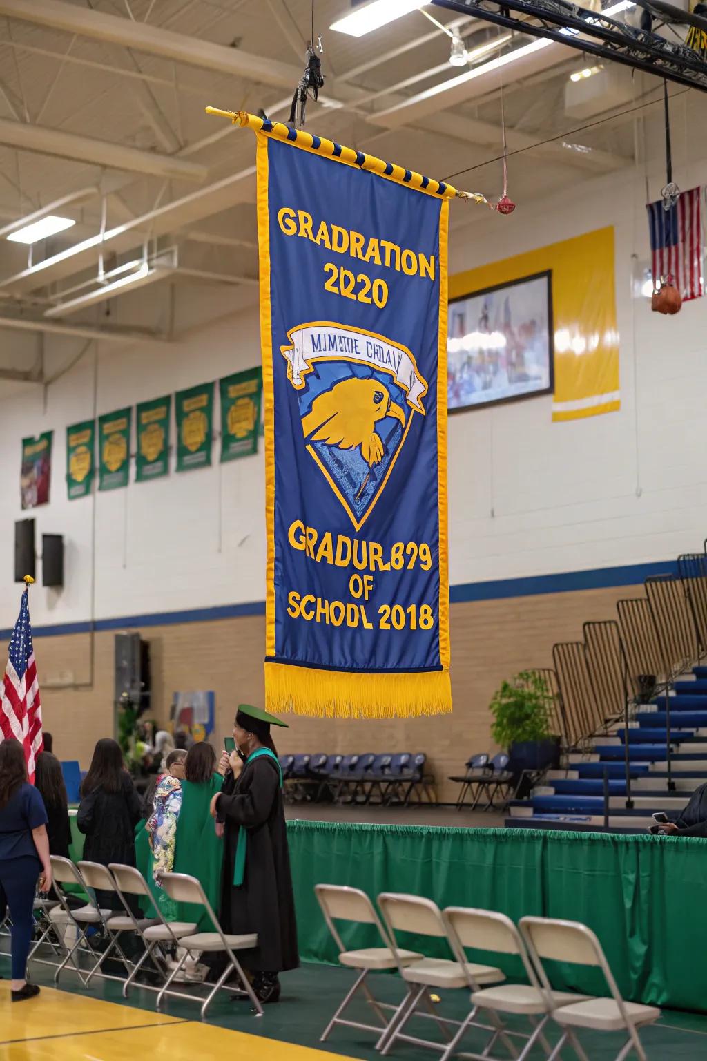 A banner proudly displaying academic spirit with hues and symbols.
