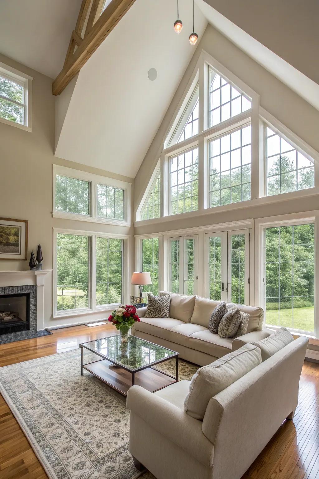 High-rising ceilings fashion an unrestricted and airy sensation, ideal for spacious rooms.