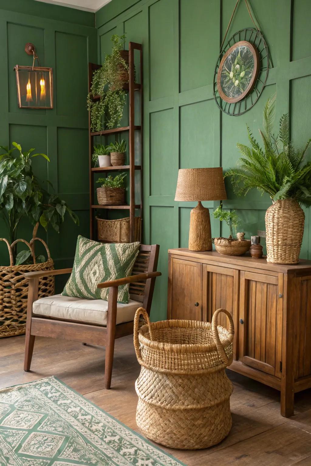 Organic textures blend beautifully with green, conjuring an earthy mood.