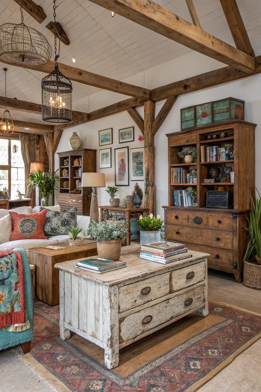 Furniture with a distressed look infuses your space with history and appeal.