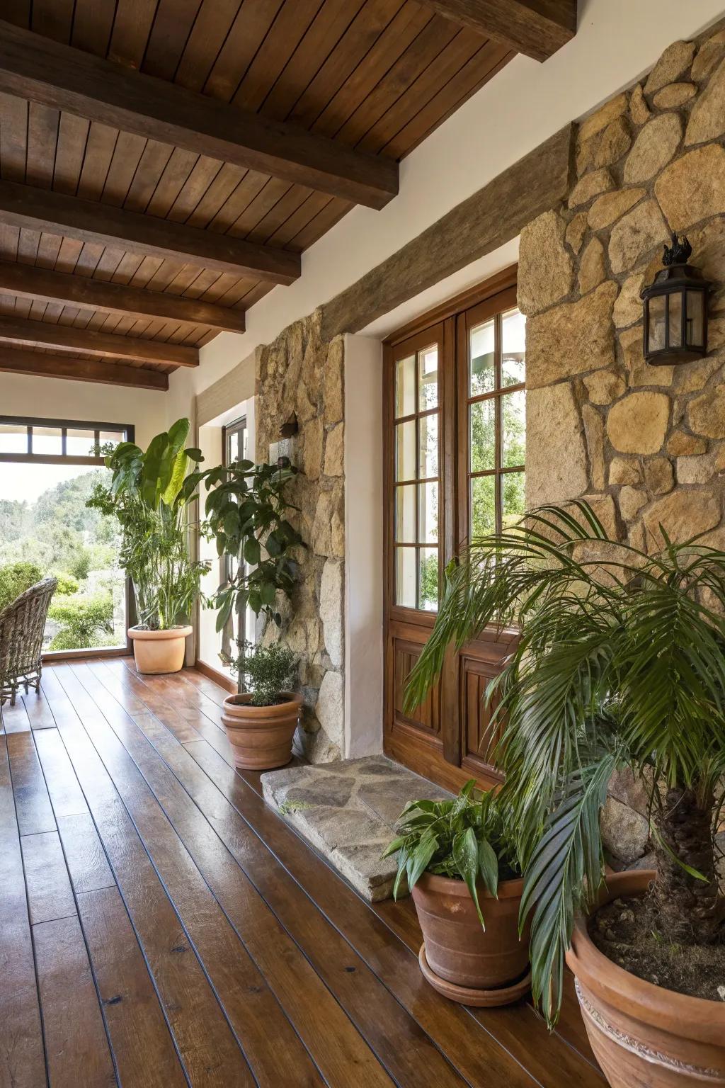 A guest house showcasing natural elements, producing a warm, inviting vibe.