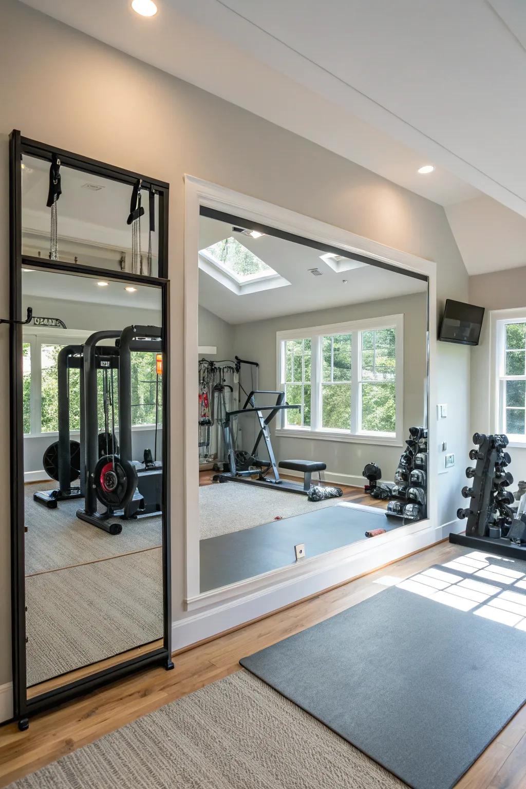 Expand your gym's feel with strategic mirror placements.