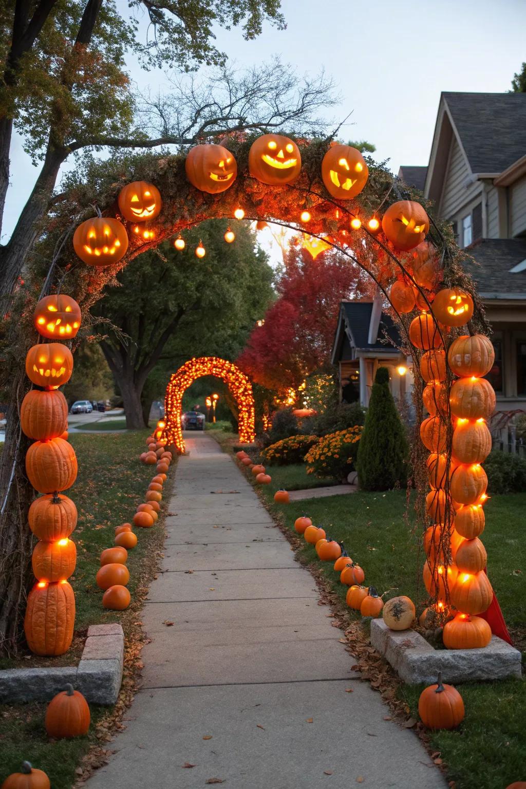 Welcome guests with a dazzling pumpkin archway that sets the festive tone.