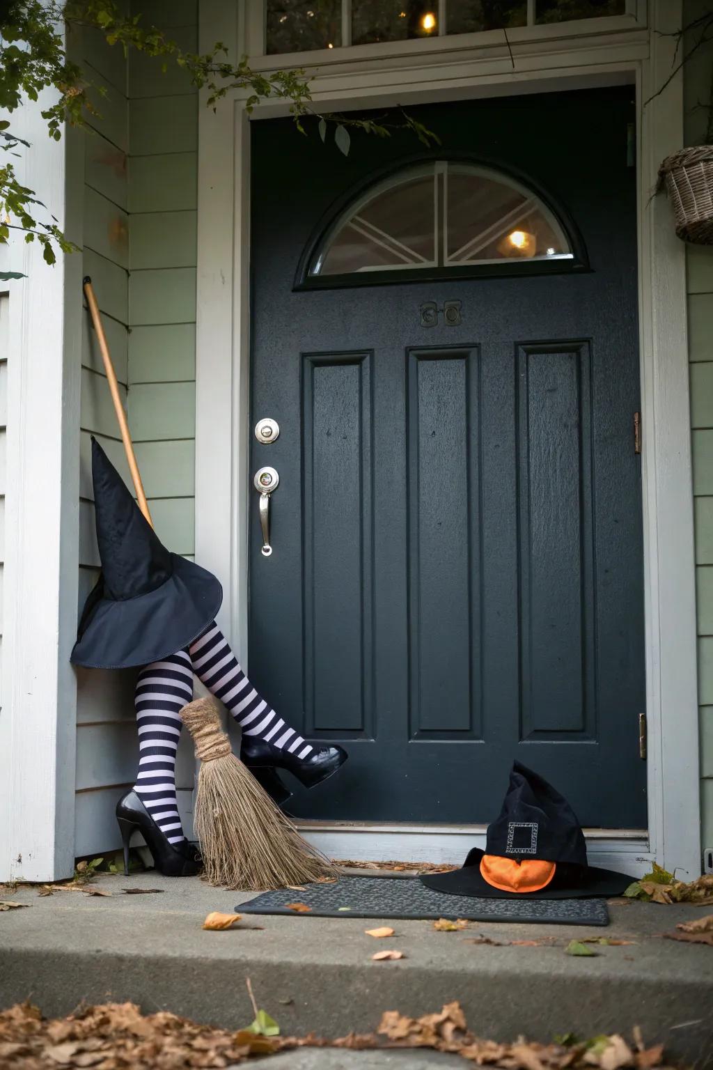A witch's mishap infuses humor into your Halloween aesthetic.